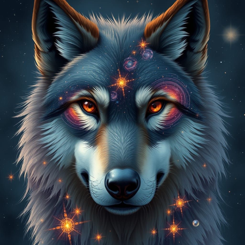 Celestial Wolf with Galaxy Eyes and Star Fur
