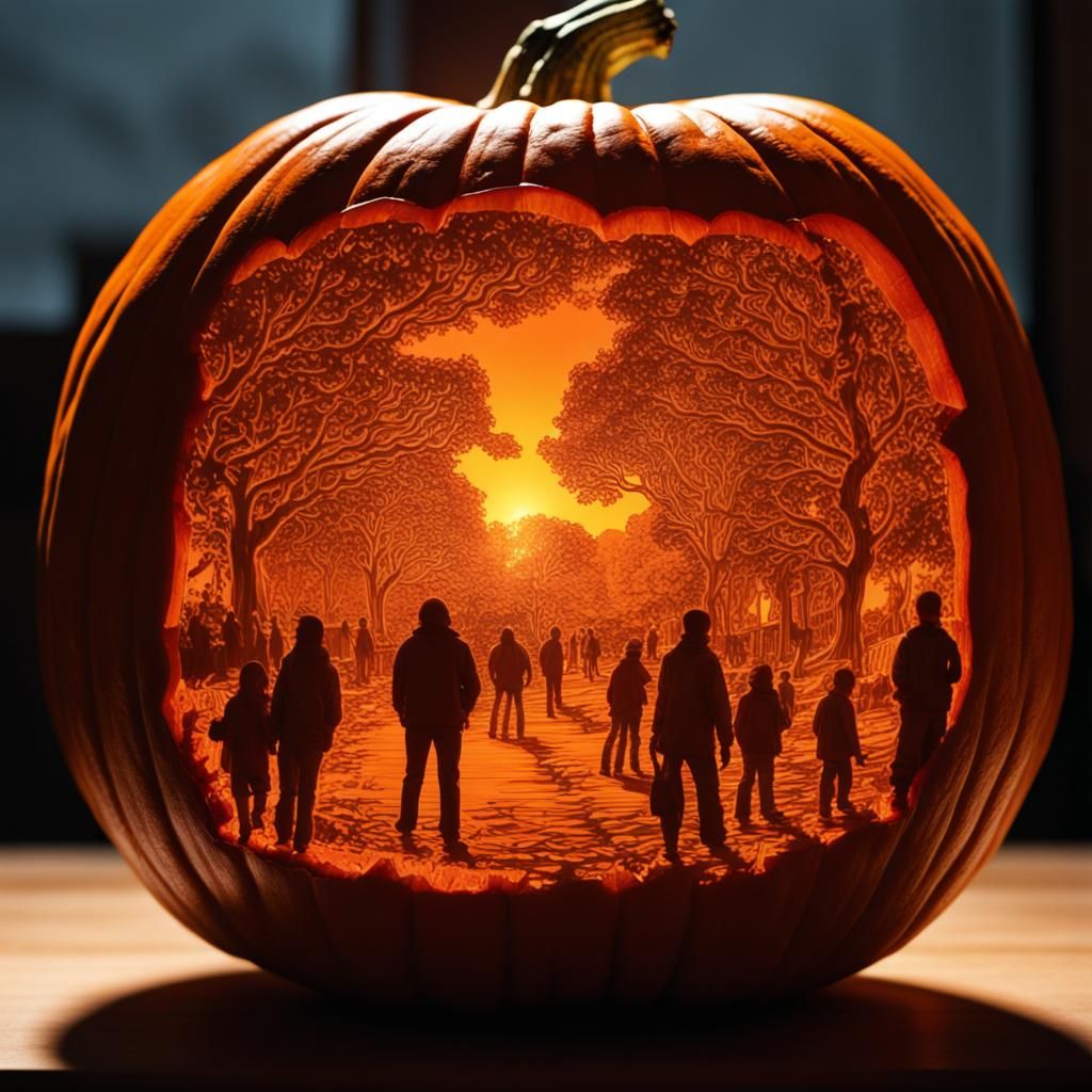 Hyperdetailed Double Exposure Pumpkin Carving in 8k