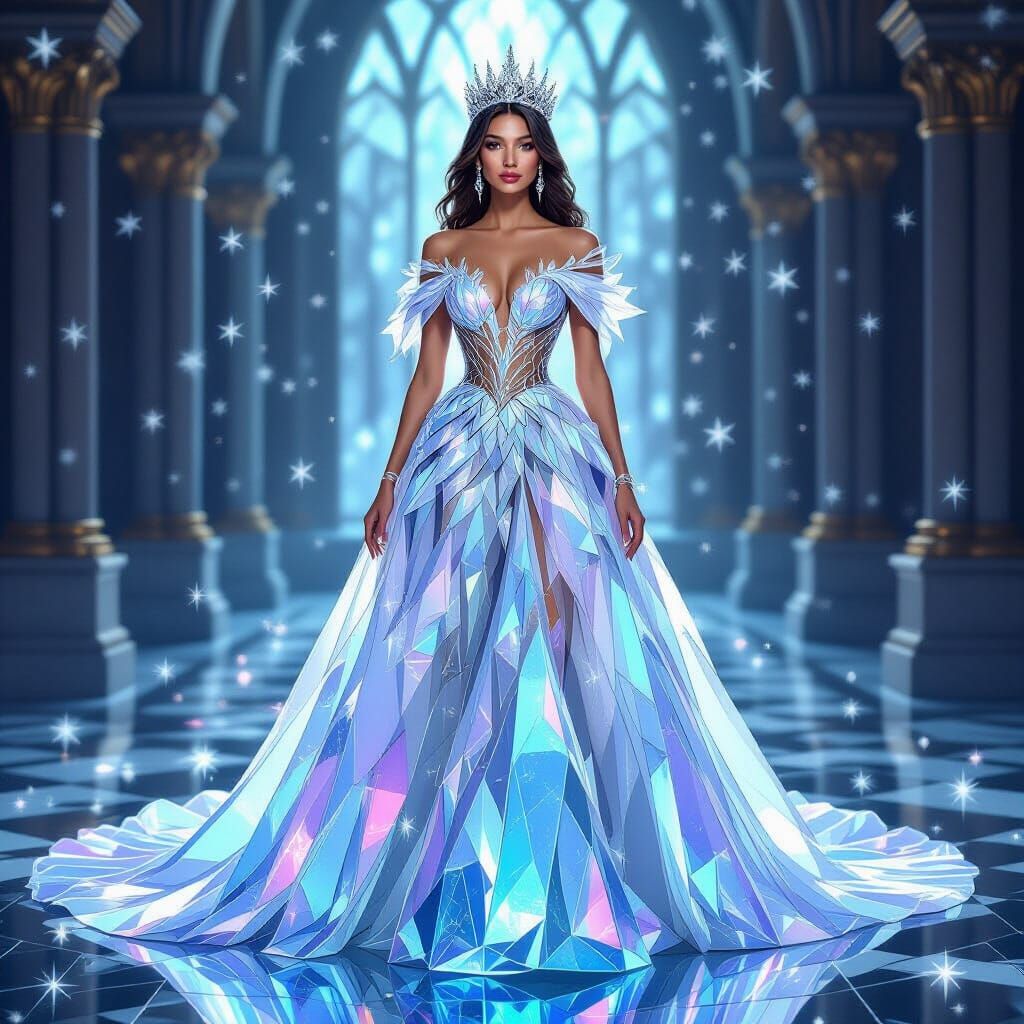 Regal Queen in Frosted Glass Gown