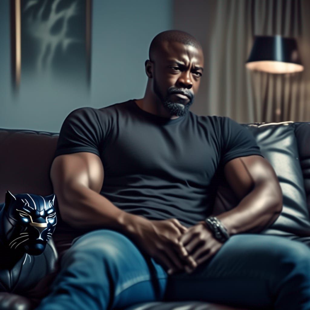 Man Relaxing with Black Panther