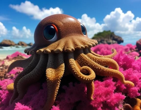 Close Up of a Cute Alien Octopus on the Beach