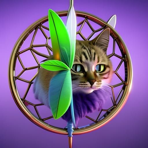 Fantasy Cat in Dreamcatcher with Butterflies