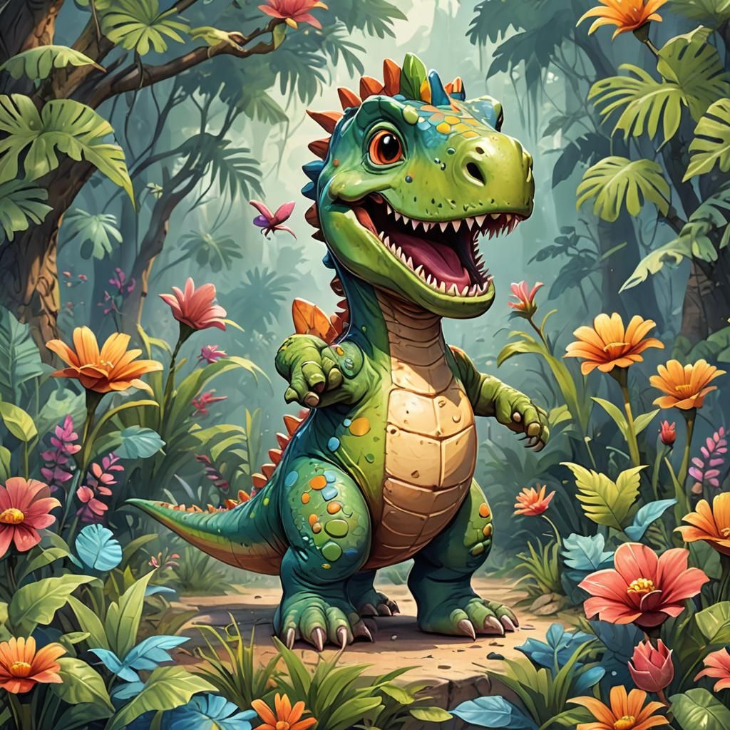 Cute Dinosaur Nursery Art in Cartoon Watercolor