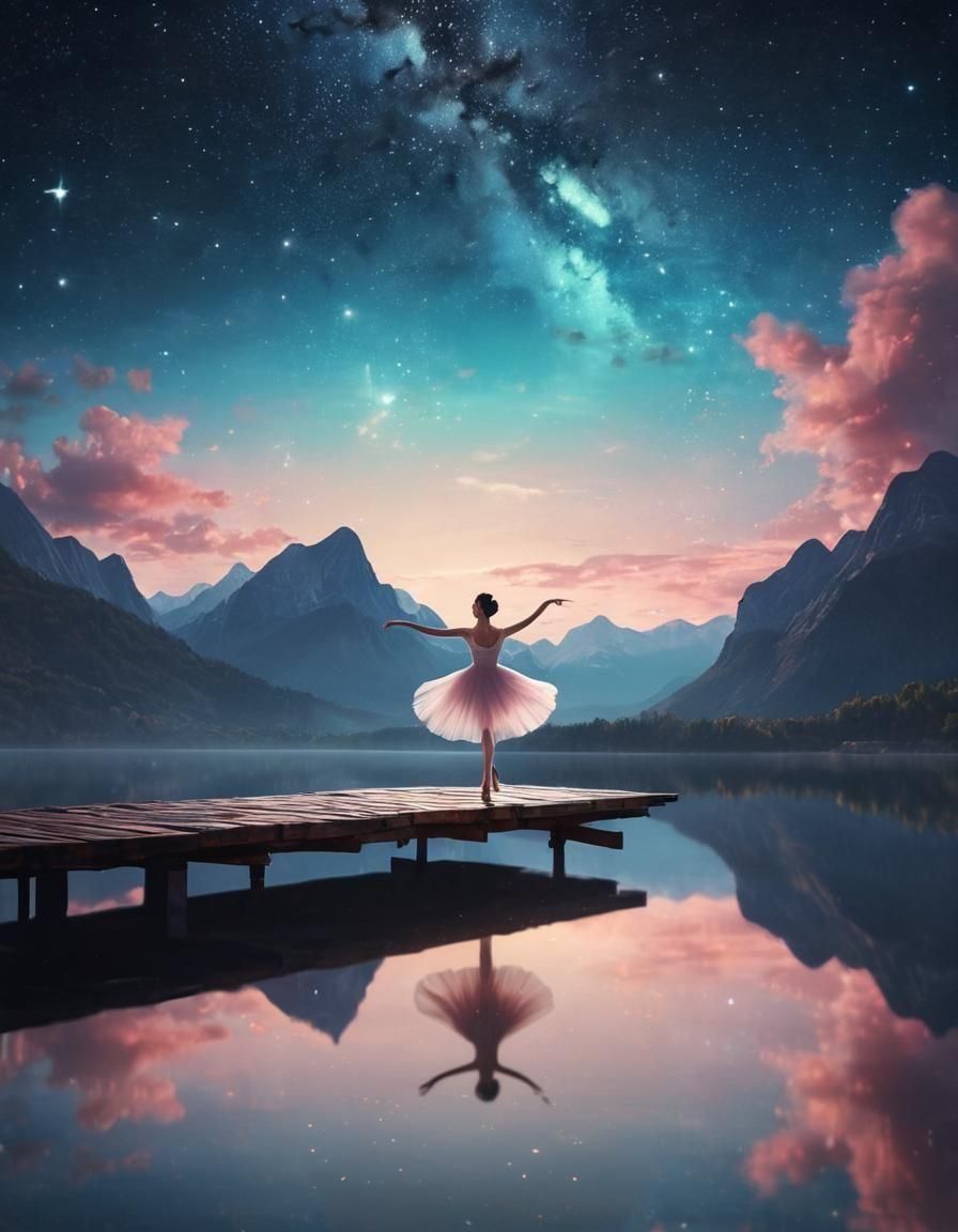 Ballerina Silhouette Dancing Under Starry Skies