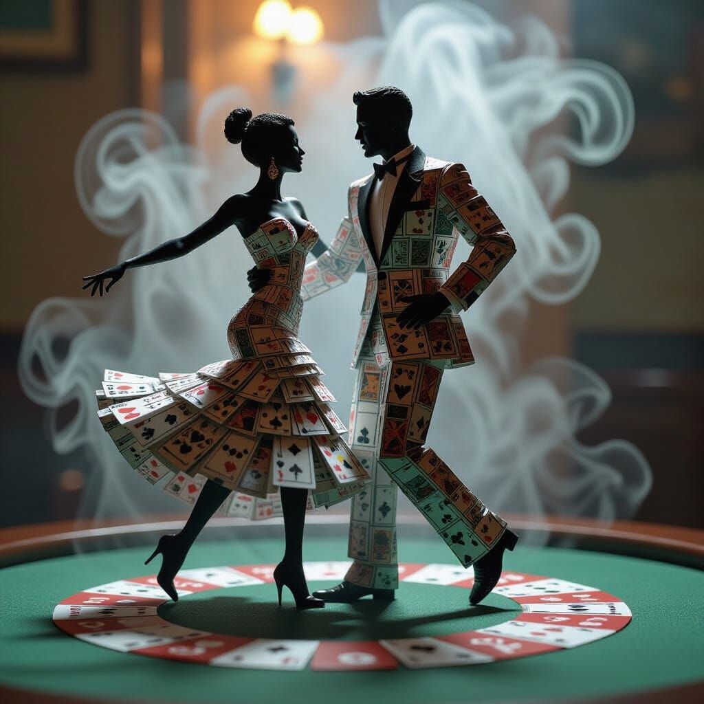 On the green table a dance of cards