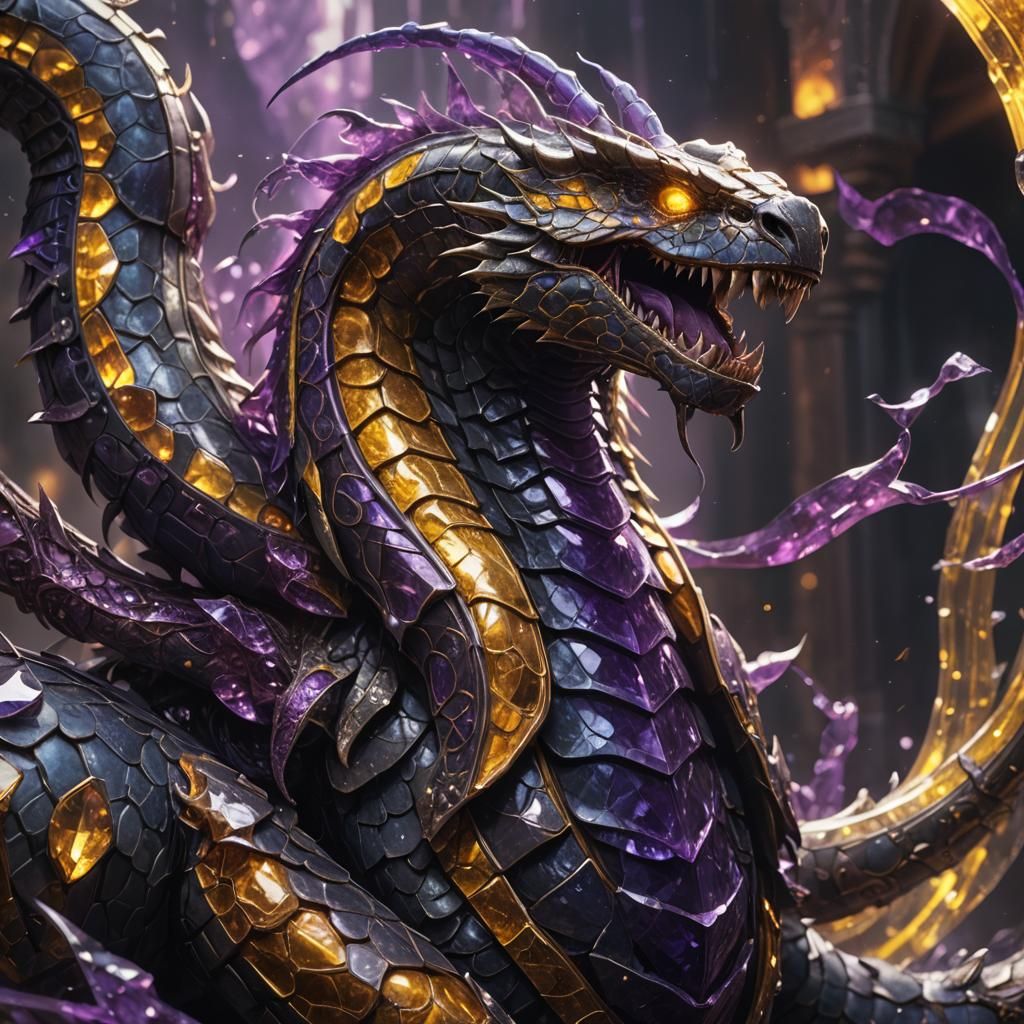 Crystal Armored Worm-Snake in Dark Fantasy Style