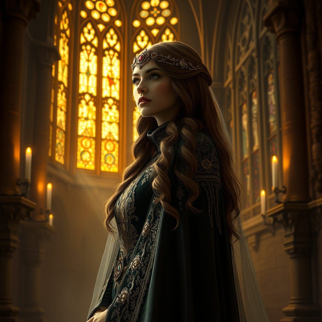 Medieval Fantasy Bride in Gothic Cathedral