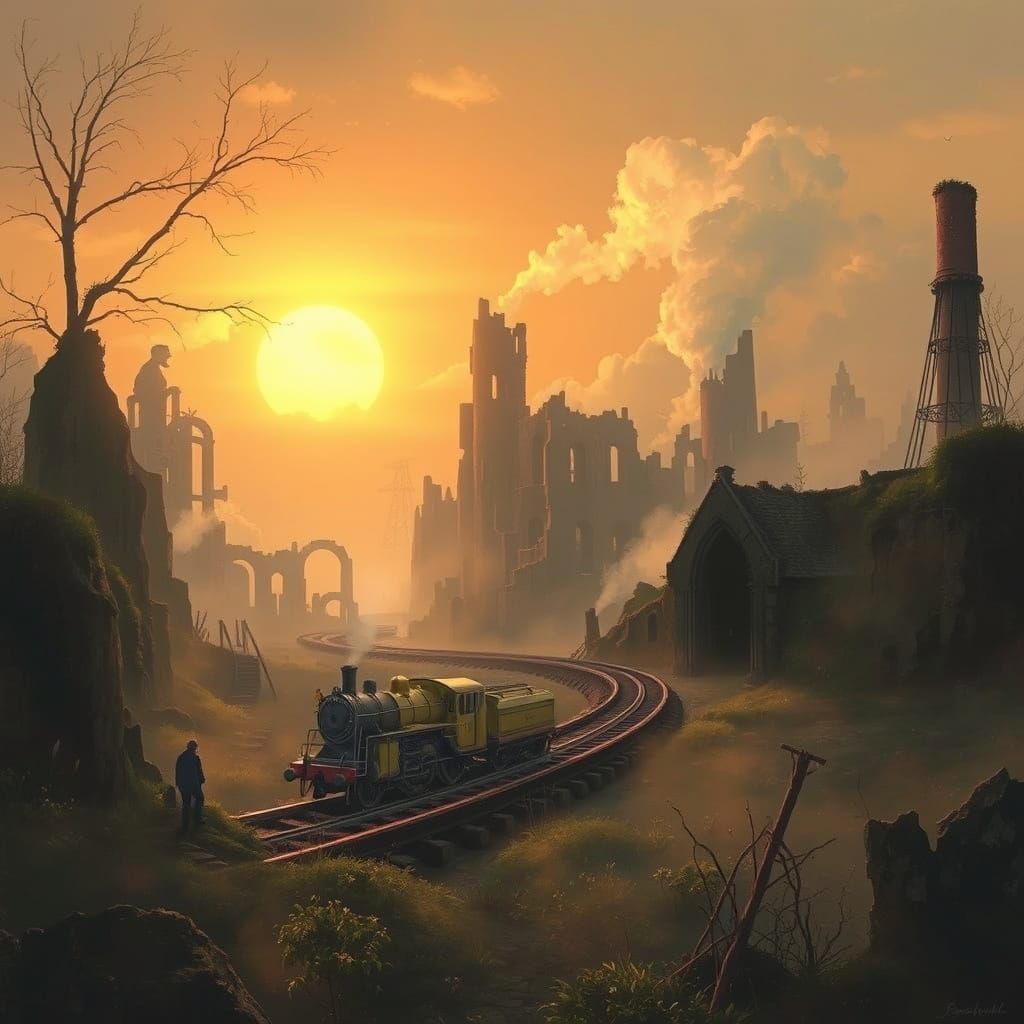 Ethereal Ruins Bathed in Golden Sunset Light