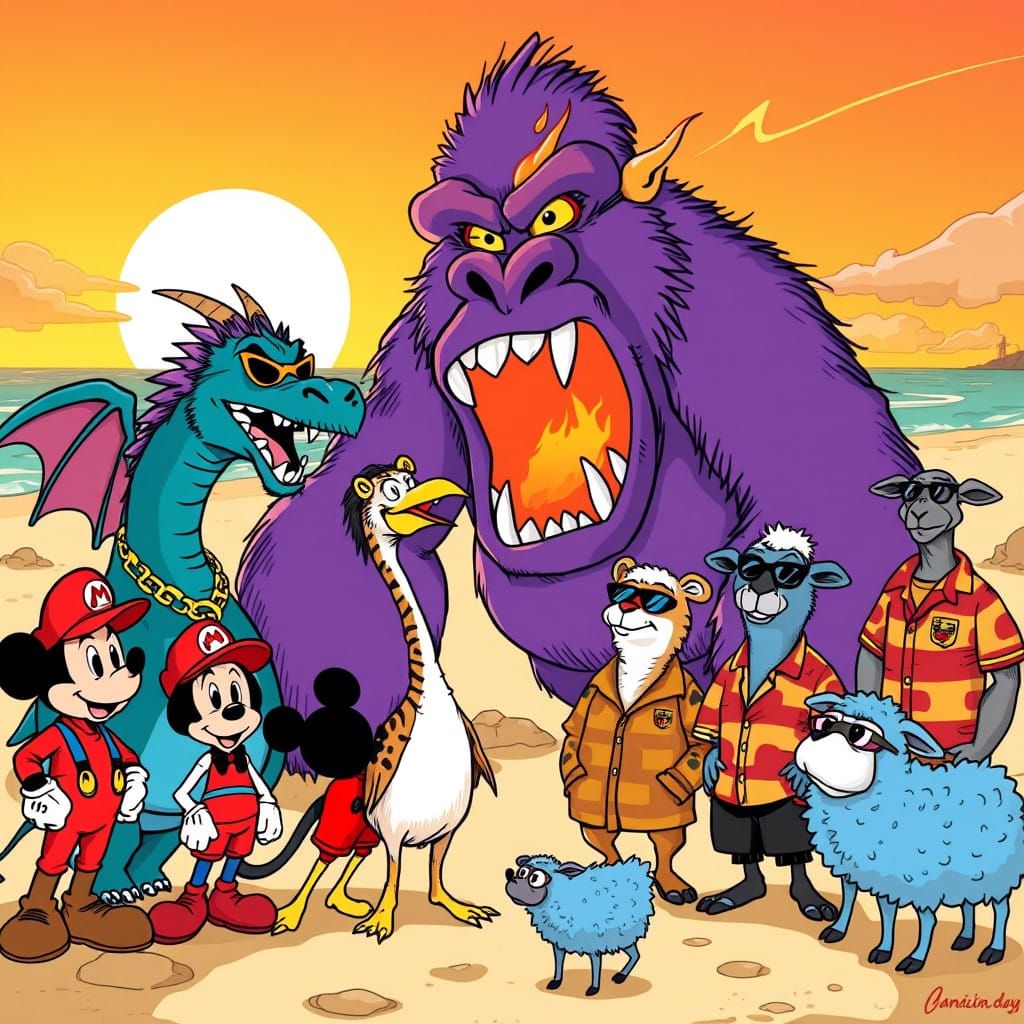 Whimsical Friends Gather at Sunset in Dr. Seuss-Inspired Bea...