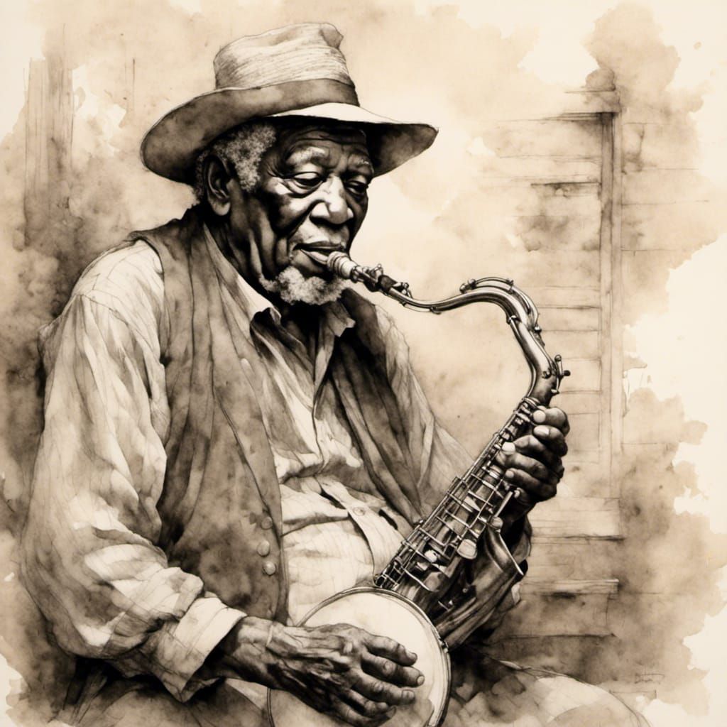 Blues Man in Sketch Art Style
