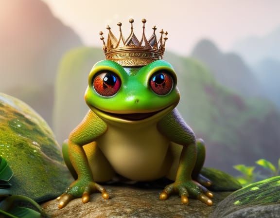 Crowned Frog in Jungle, Hyperdetailed Matte Painting