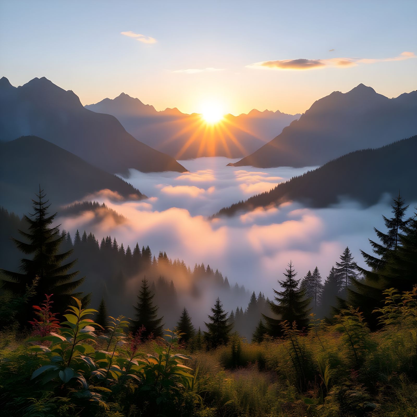 Misty Mountain Sunrise: Pacific Northwest Style