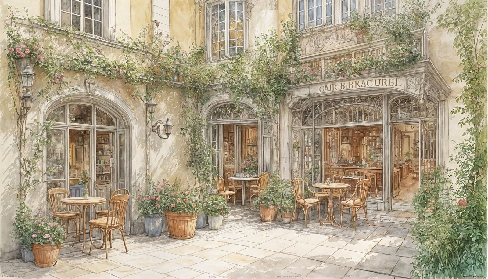 Courtyard and Brewery in 1897 as Watercolor Painting