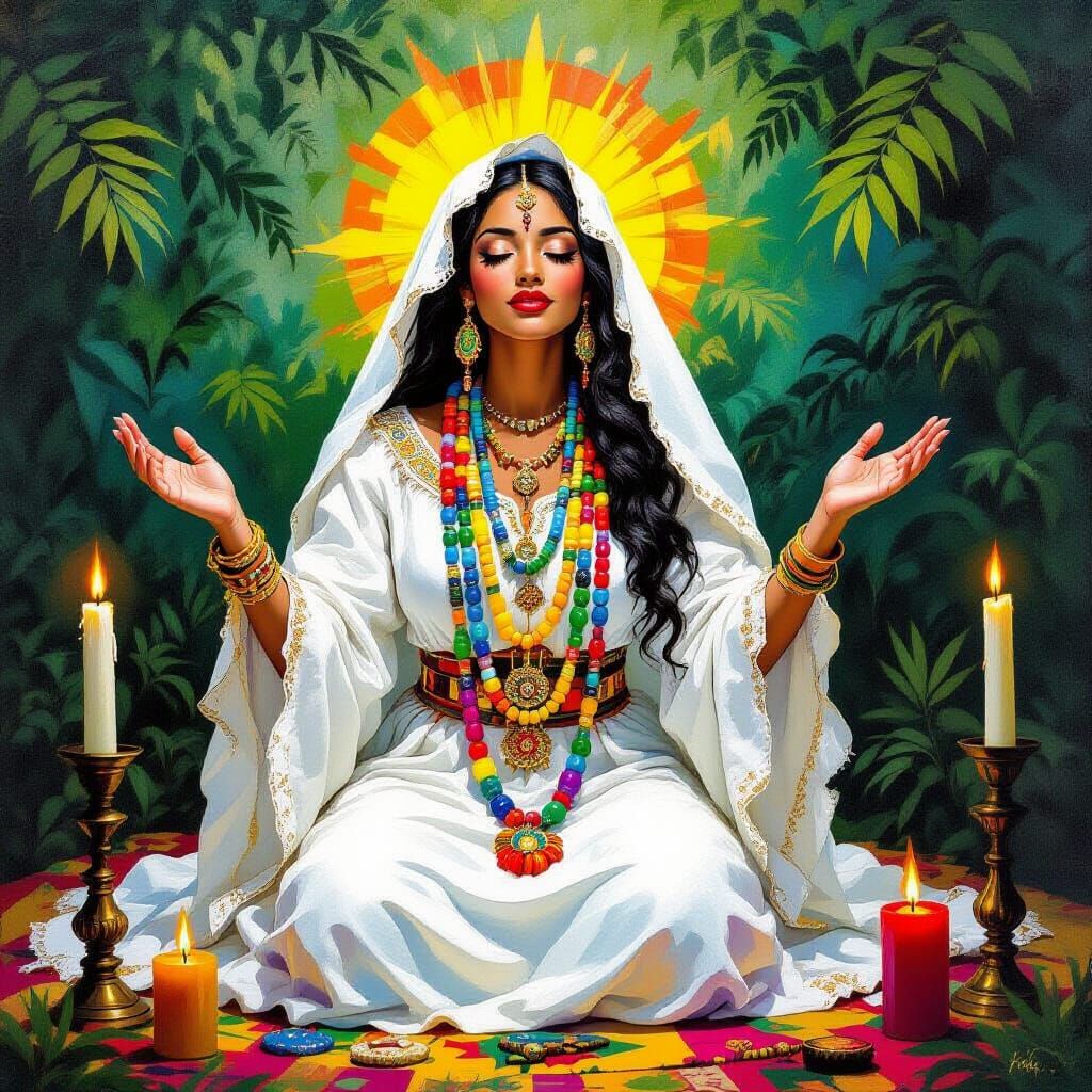 Santeria Ritual in Afro-Cuban Folk Art Style