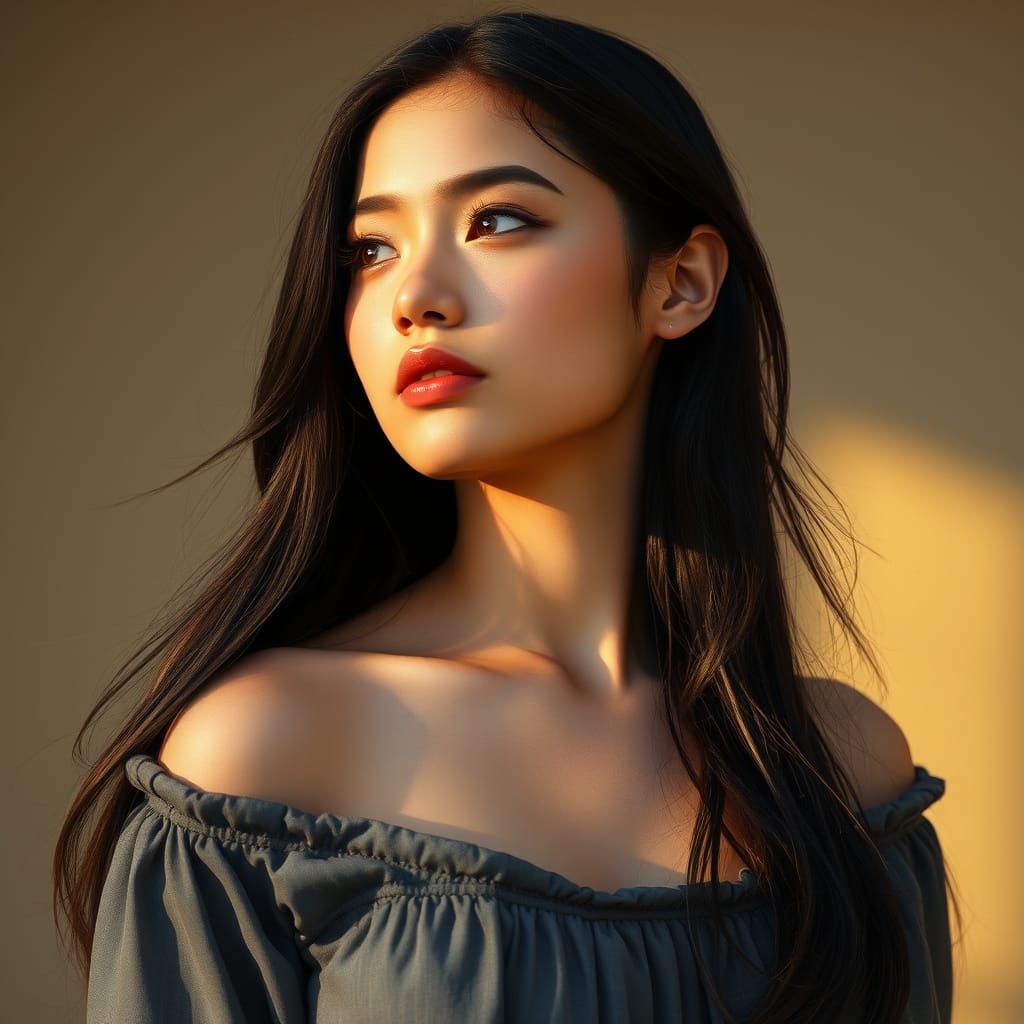 Contemplative Woman in Romantic Digital Painting