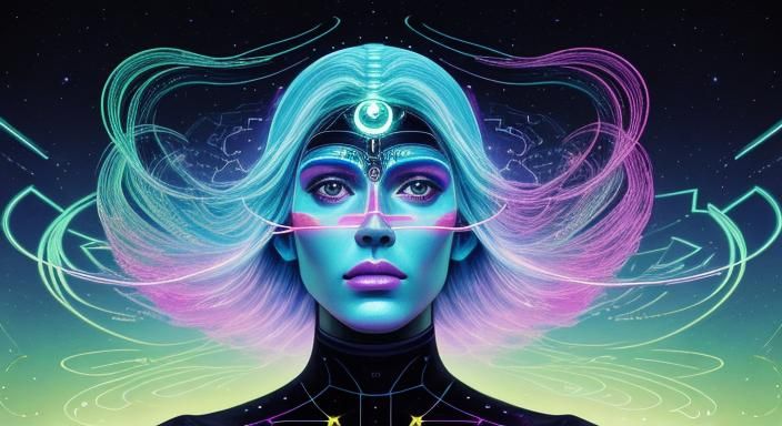 Libra Holographic Astral Illustration in Mixed Media