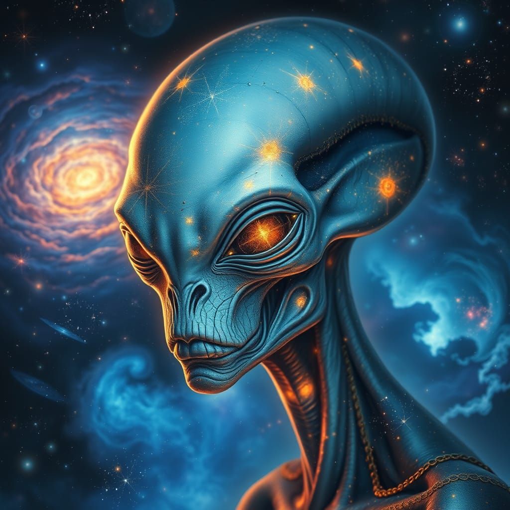 Cosmic Alien Portrait in Visionary Art Style