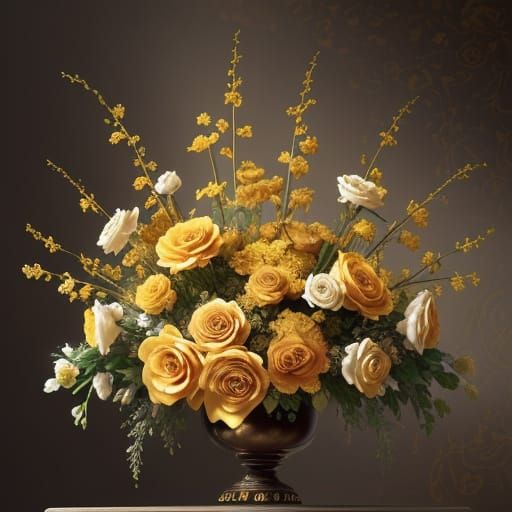 Baroque Floral Arrangement with Dramatic Chiaroscuro Lightin...