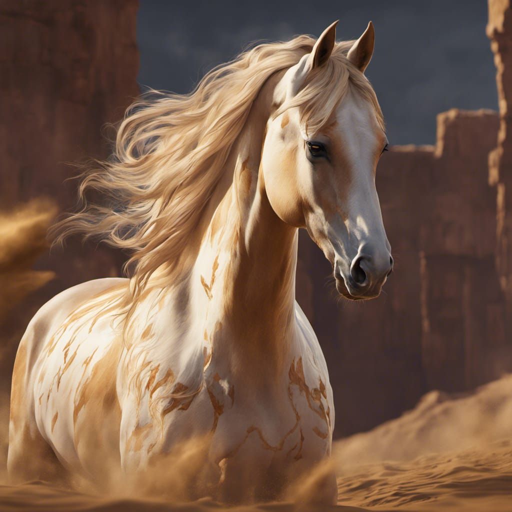 Palomino Paint Arabian Horse in Detailed Matte Painting