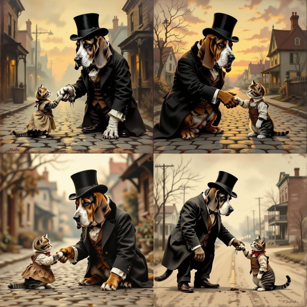 Bloodhound in Top Hat Rescues Kitten on Old Town Road