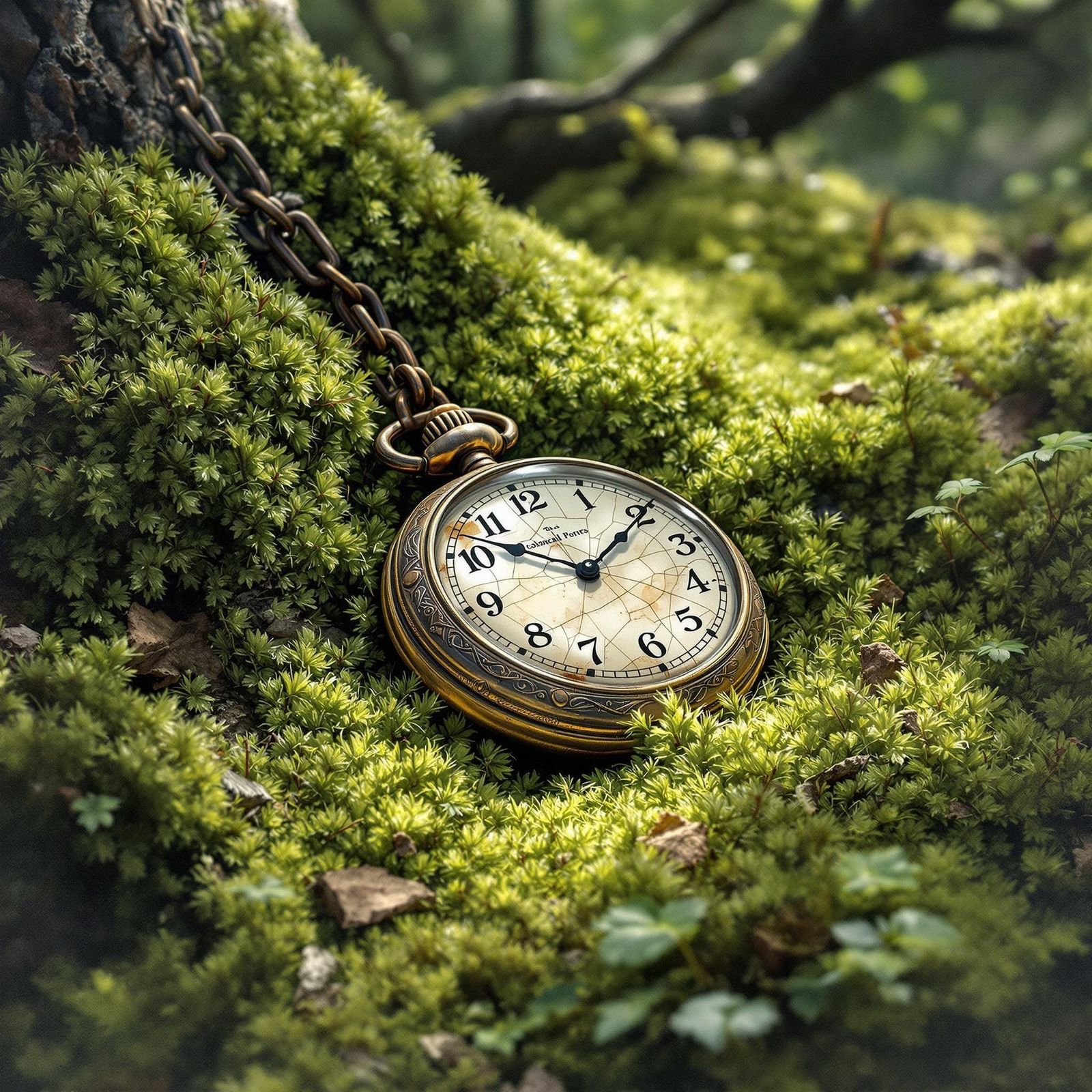 Antique Pocket Watch Lost in Enchanted Forest