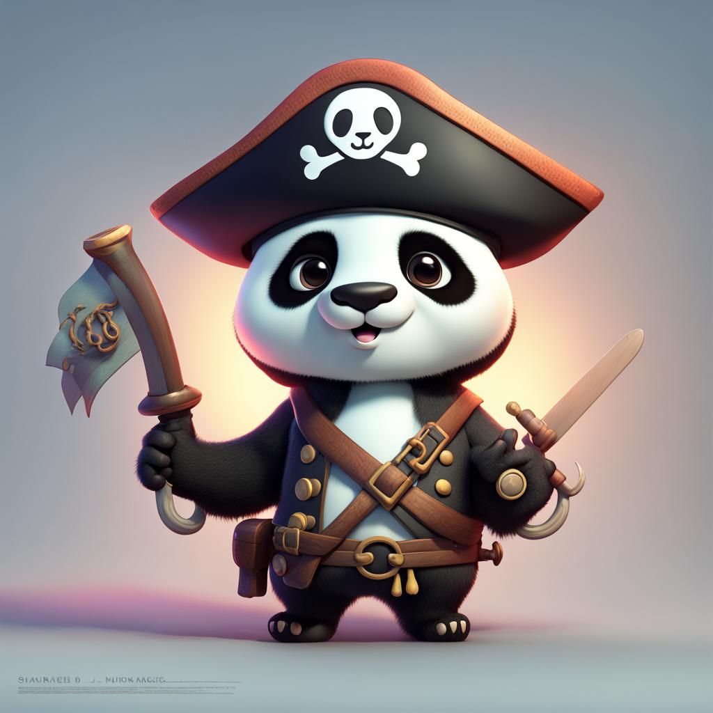 Cute Pirate Pandas: 3D Digital Art