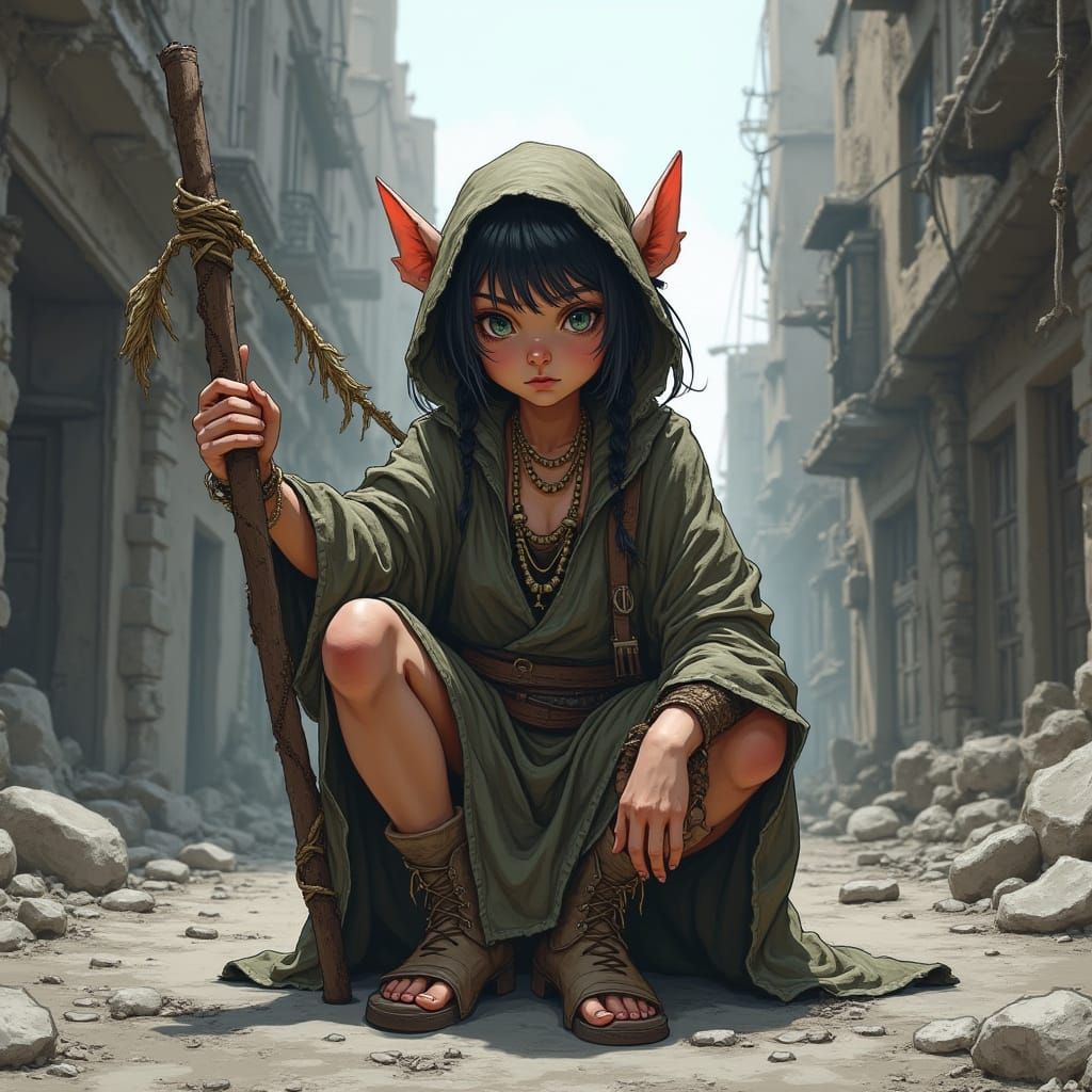 Halfling Monk in Gritty Cityscape, Digital Art