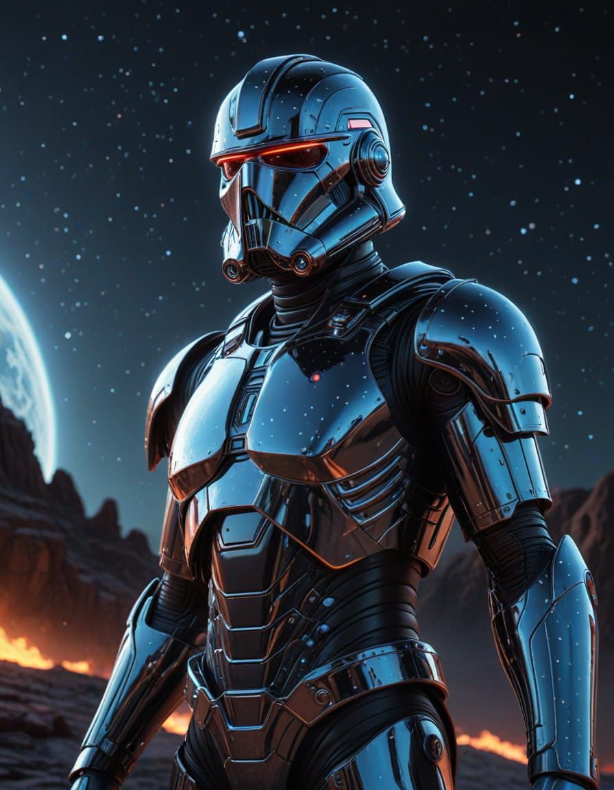 Dramatic, Futuristic Darth Mater in Neon-Lit Moonscape