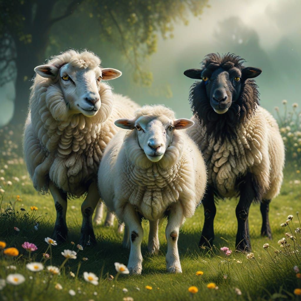 Two Sheep on a Meadow in Vibrant Oil Painting Style