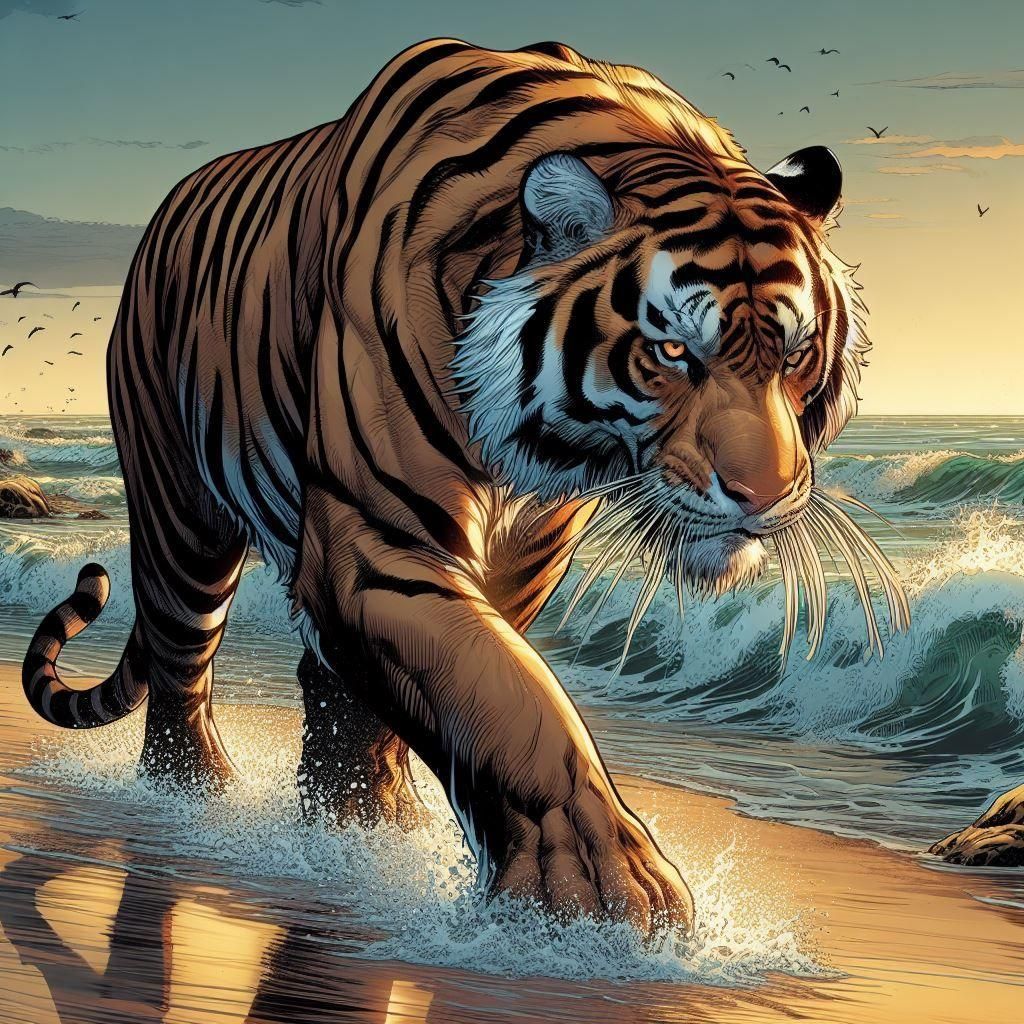 tiger on the beach