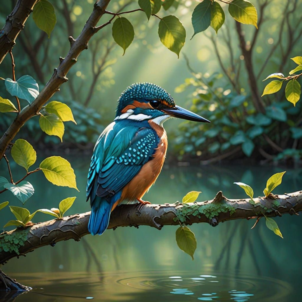 Majestic Kingfisher Perched in Serene Lake Scene