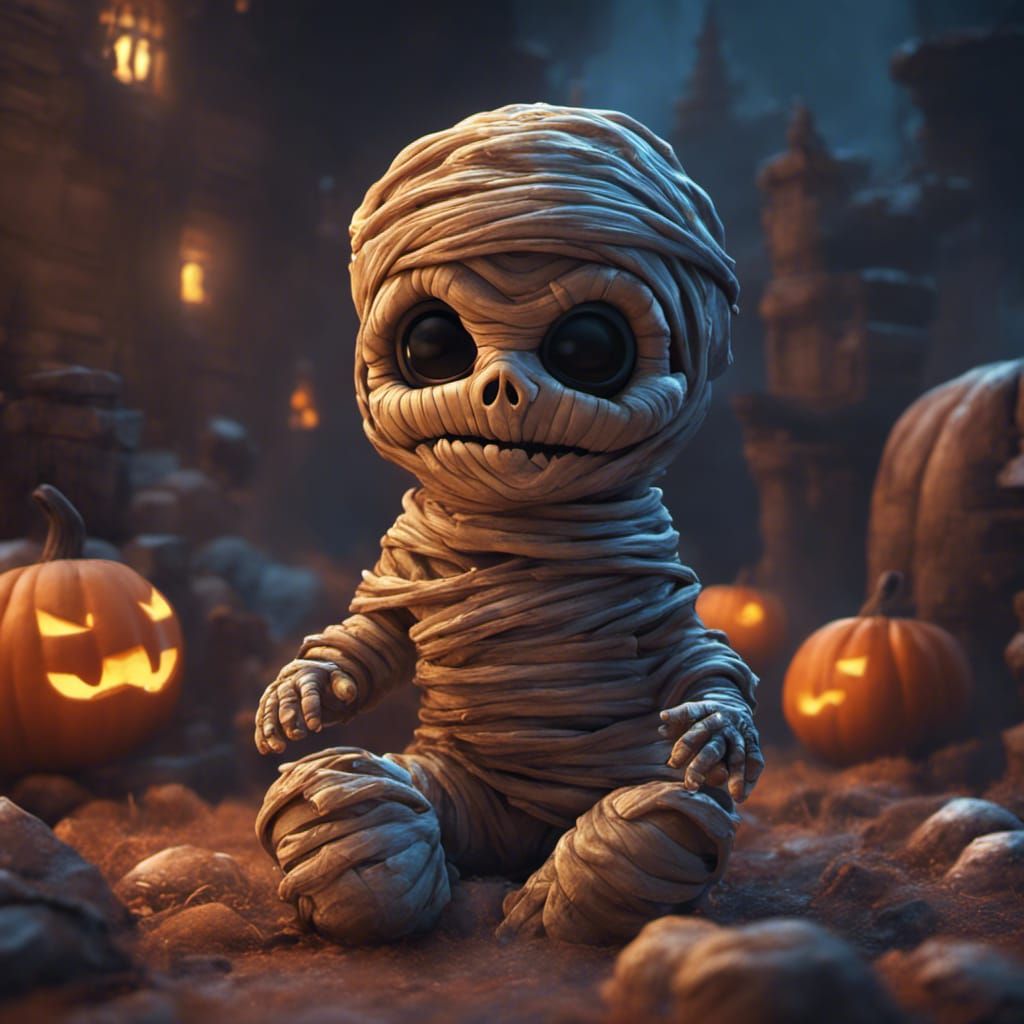 Cute Halloween Mummy in Detailed Digital Painting