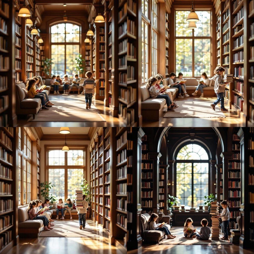 Inviting Library Interior with Children Reading