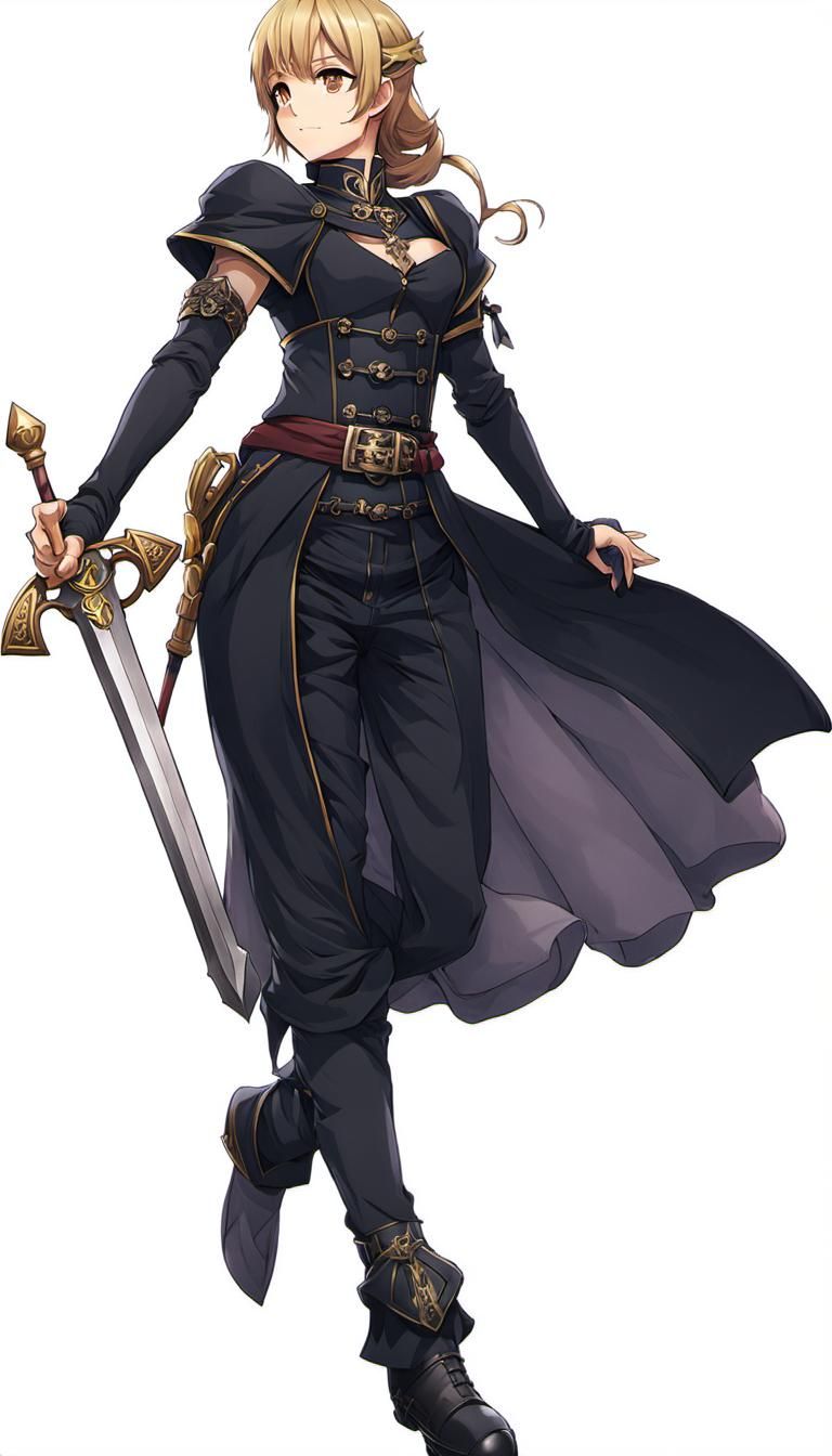 Kachua Powell in Black Priest Outfit, Anime Style