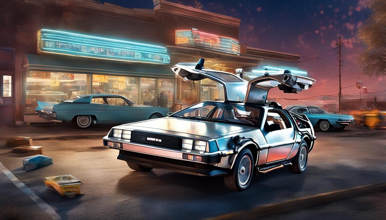 Back to the Future DeLorean in Double Exposure Art