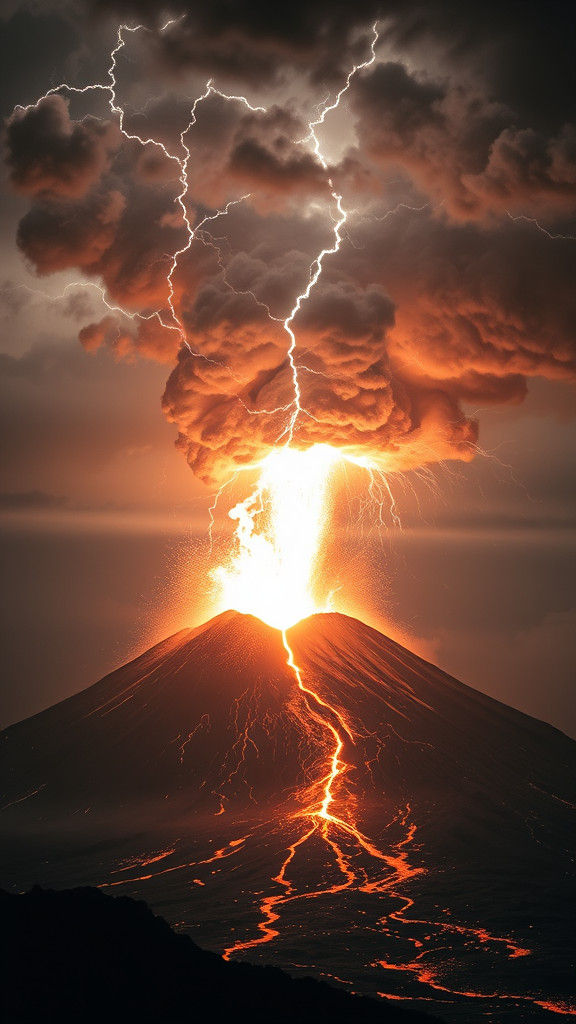 Apocalyptic Eruption: Lightning and Lava Combine