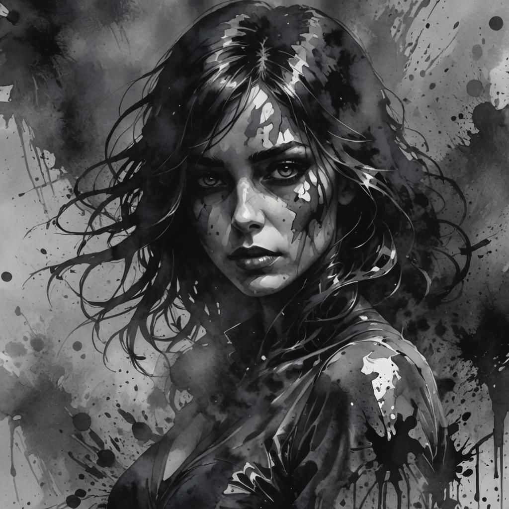 Dramatic Shadow Woman in Watercolor Splash Art