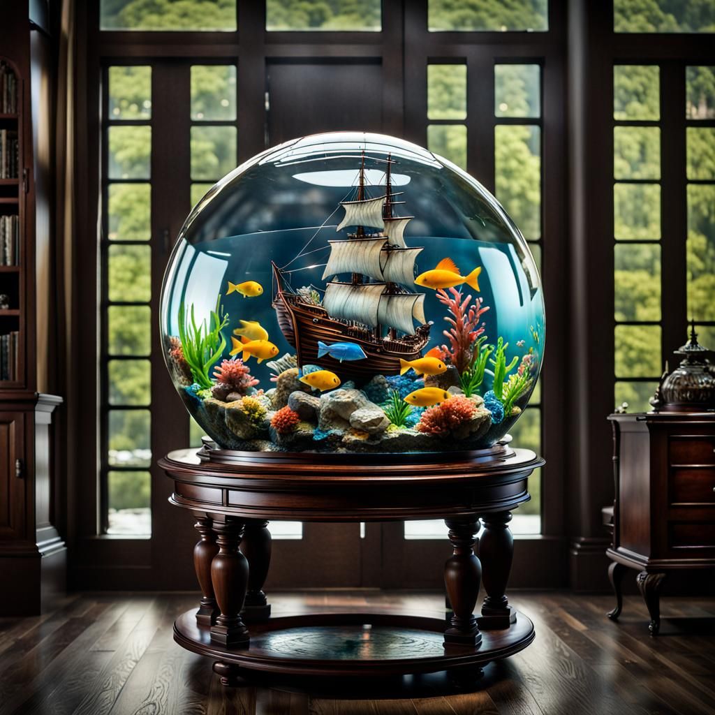 Miniature Aquarium with Sailing Ship in HDR