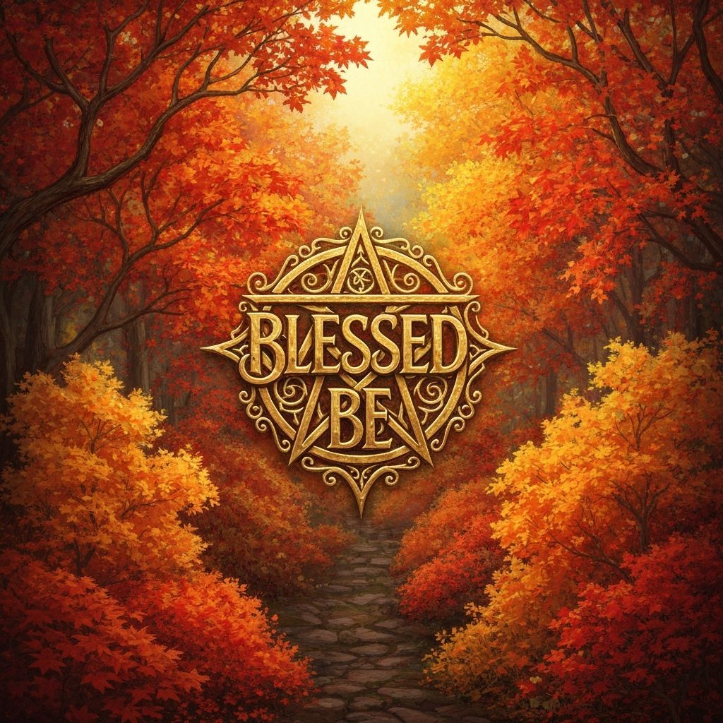 Blessed Be Autumn Scene with Pentacle in Warm Light