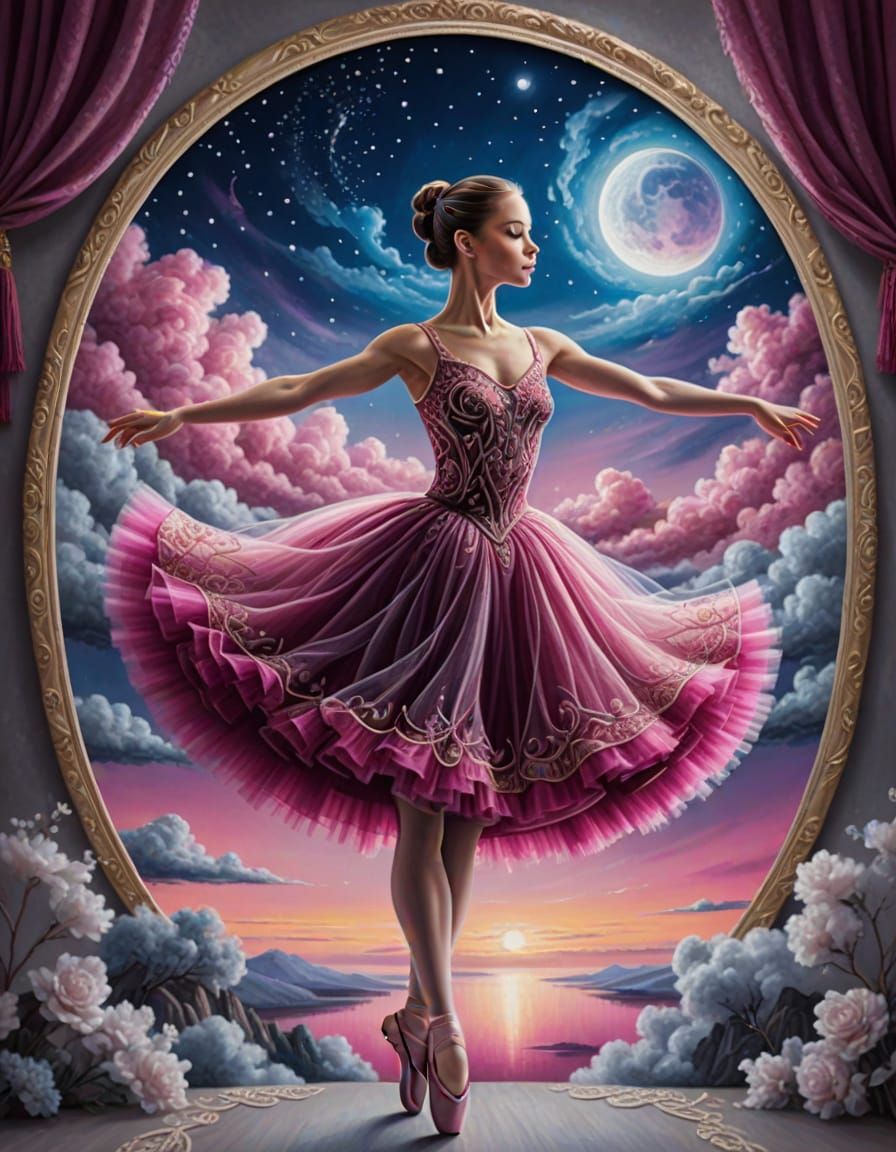 Ballerina in Magenta Tutu Embroidery Art