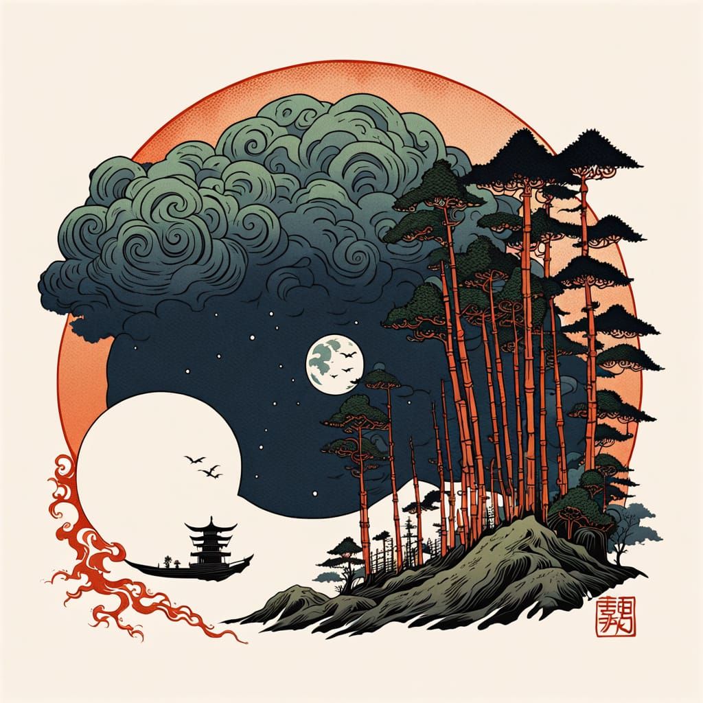 Shub Niggurath in Ukiyo-E Forest