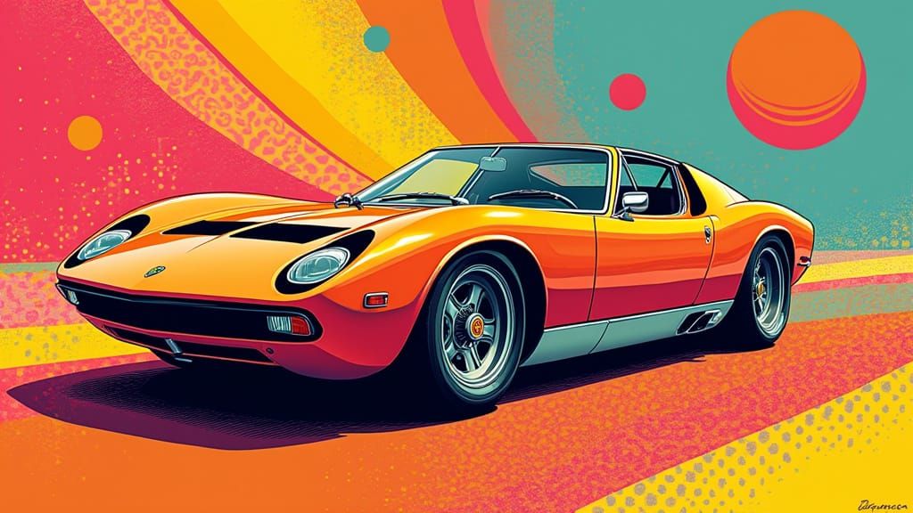 Vibrant Lamborghini Miura in Bold Pop-Art Style