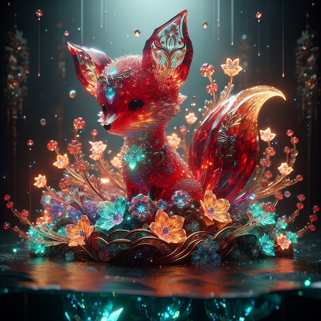 Bioluminescent Mouse in Vermilion Crystal Sculpture