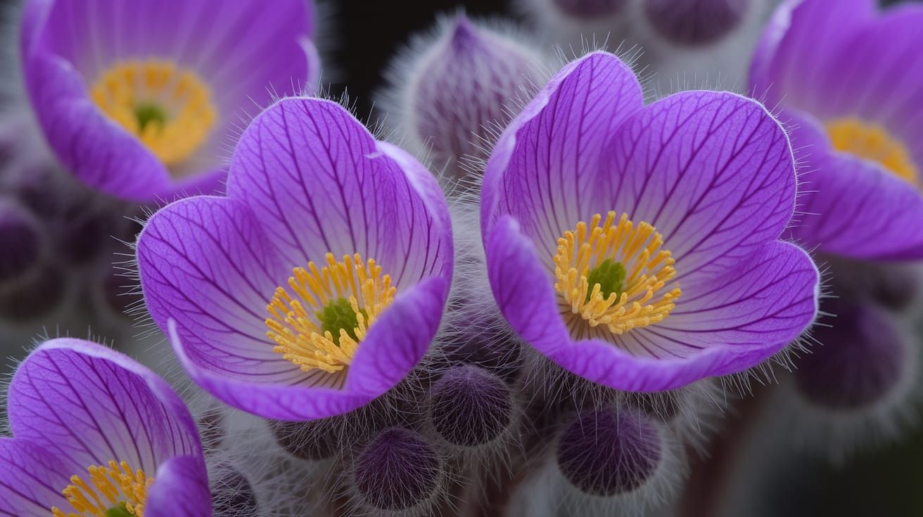 Vibrant Purple Pasque Flowers in Macro Photography