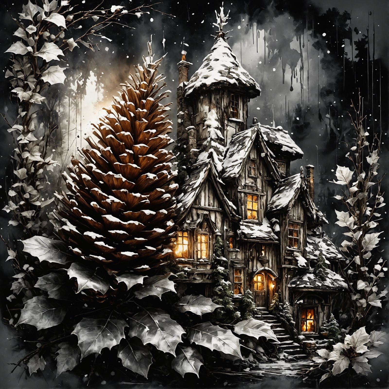 Pine Cone House with Fairy: Macro Photography