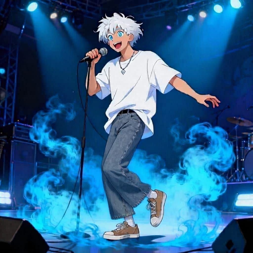 Male Singer Performs in Blue Mist Concert