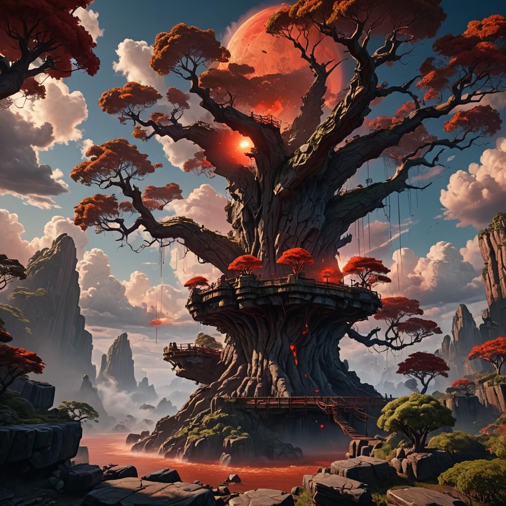 Floating Island with Giant Tree in Fantasy Art