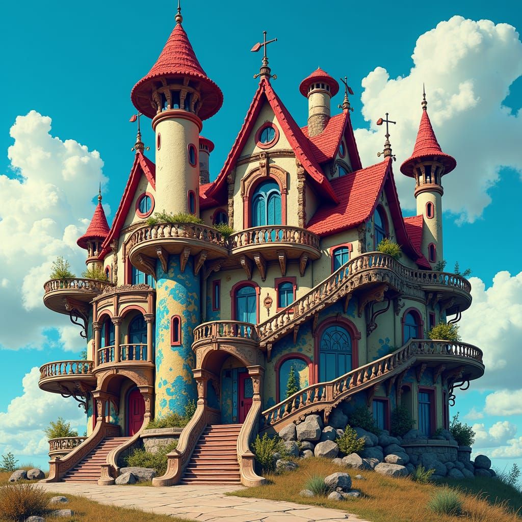 Fantasy Steampunk House with Graffiti Art