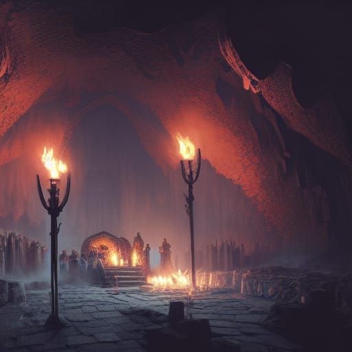 Underground Castle in Cave: Dark Fantasy Concept Art