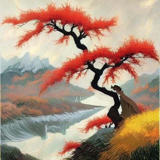 Mythological Moonlit Dreamscape in Patchwork Style